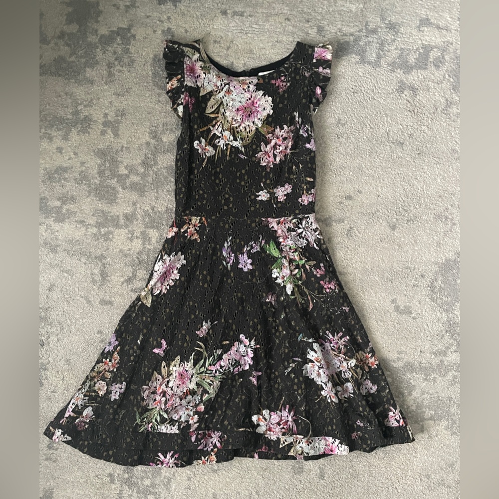 Anthropologie floral pattern eyelet midi dress size 4 / small